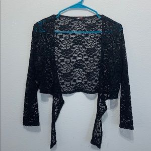 Long-Sleeve Black Lace Shawl
